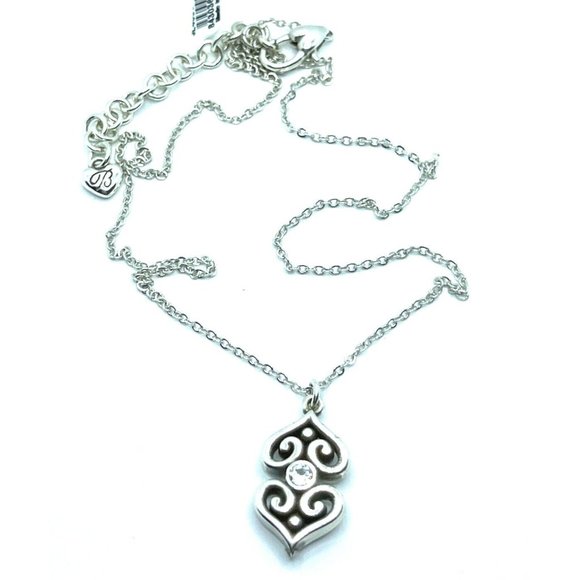 Brighton Jewelry - Brighton Alcazar Double Heart Pendant Crystals Toledo Silver Necklace 18"